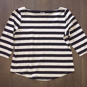Black & Gray Stripe Boatneck Top